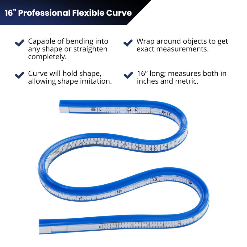 Pacific Arc Flexible Curve Graduated 16 Inch Ruler with Inking Edge, for Drawing, Pattern Making, Engineering, Stencil Making, Saddle Fitting - Image 2